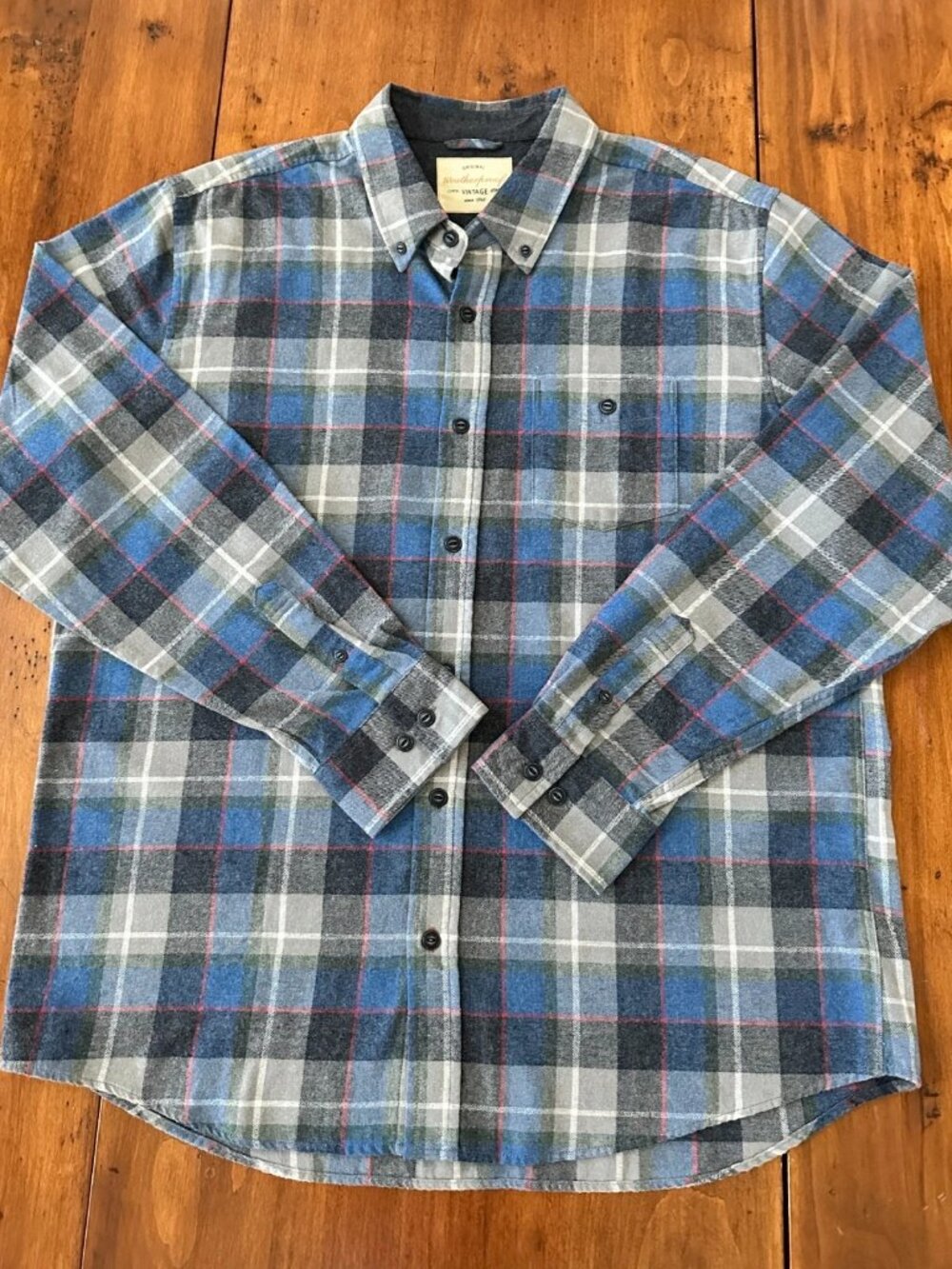 Original Weatherproof Vintage Men's XL Flannel Blue Plaid Button Down Casual